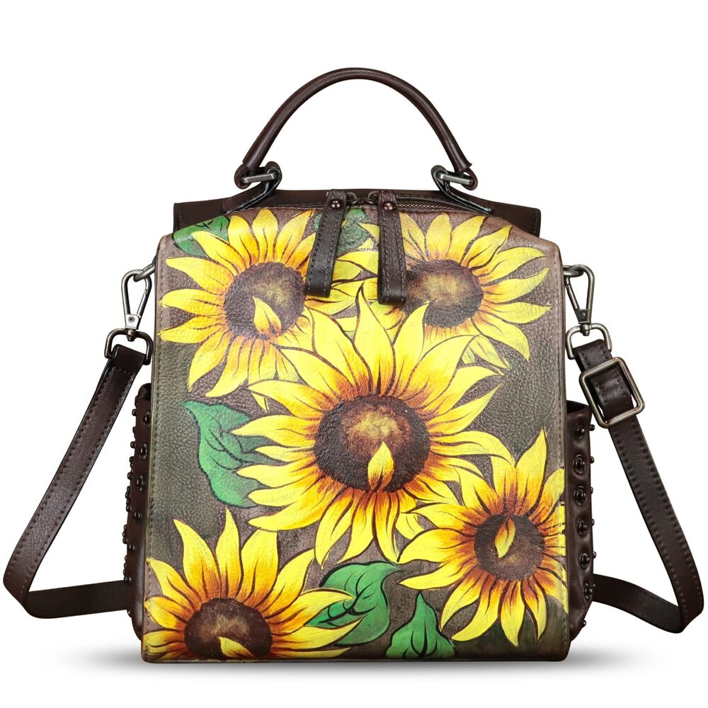 1542 Leather Satchel Hand Painted Purse Crossbody Handbag Top Handle Bags